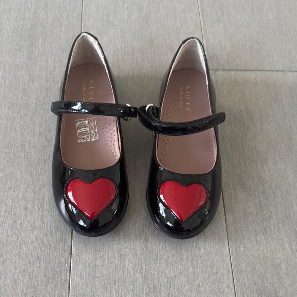 Gucci Black and Red Dress Shoes with Heart Accents